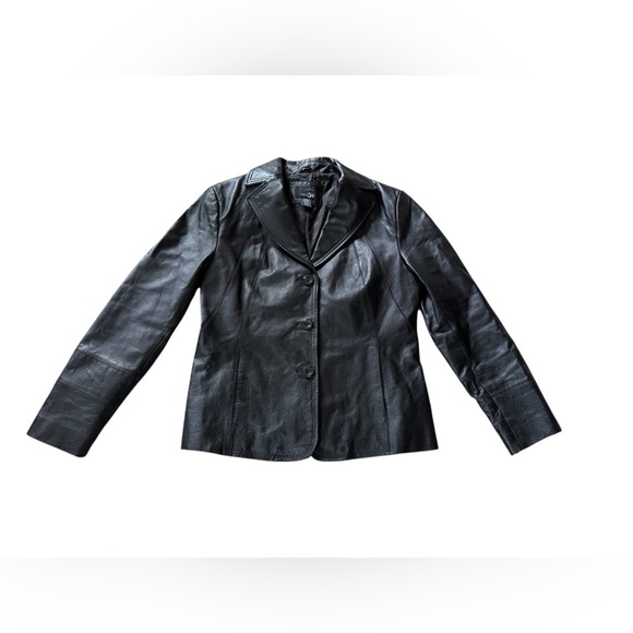 East 5th Ave Womens Black Genuine Leather 3 Button Jacket Size Large EUC - Picture 1 of 5